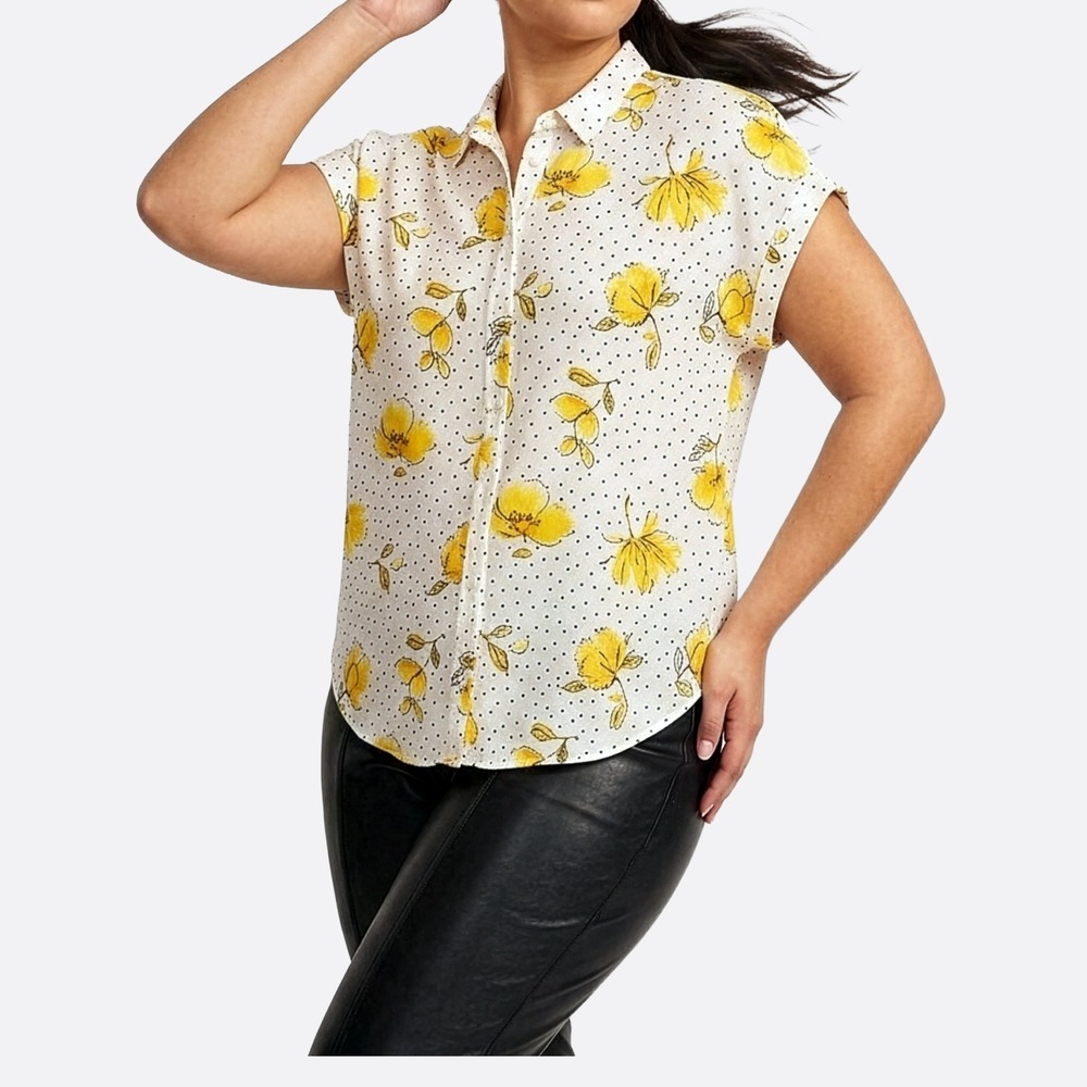 Abercrombie & Fitch 100% Viscose Button Down L XL 1X 12 14 Floral Polka Dot Top